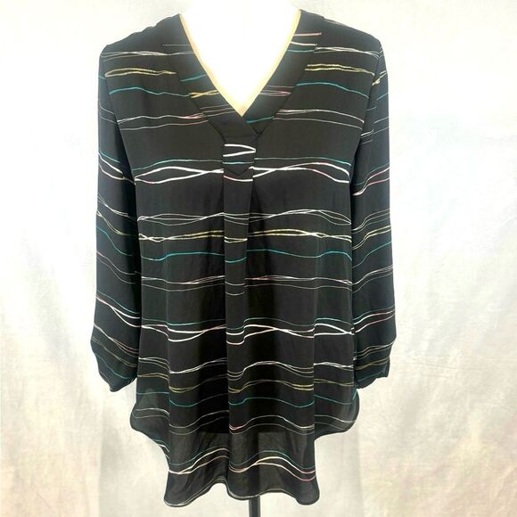 Apt 9 black and multi color abstract print long sleeve top size large - Picture 1 of 6